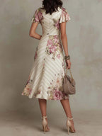 Margaret | Abito Midi Satinato Florale Vintage