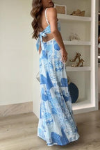 Eleonore | Abito Maxi Stampato con Schiena a Nastro e Spalline Ric Rac
