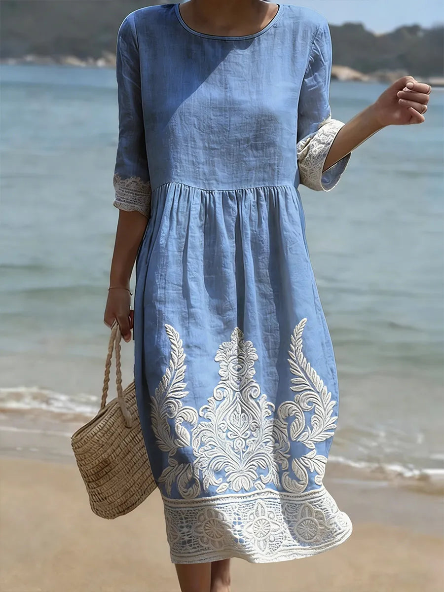 Vanessa | Abito Lungo da Mare con Motivo Ornamentale