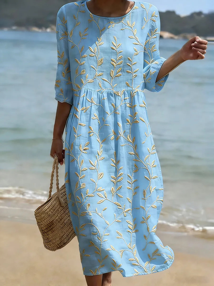 Lucia | Abito Lungo da Mare con Motivo Botanico