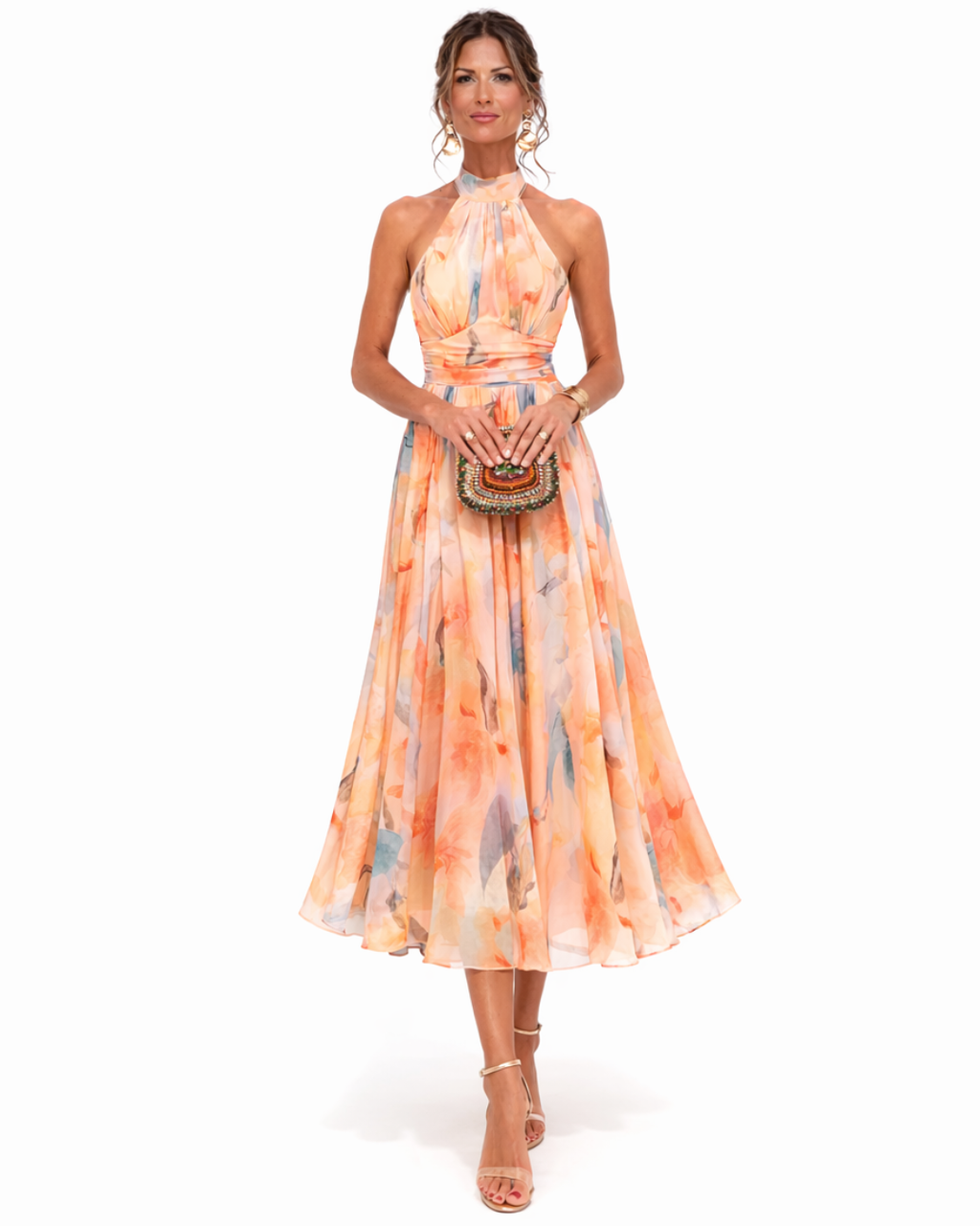 Saverina | Abito Lungo Halter con Stampa Artistica