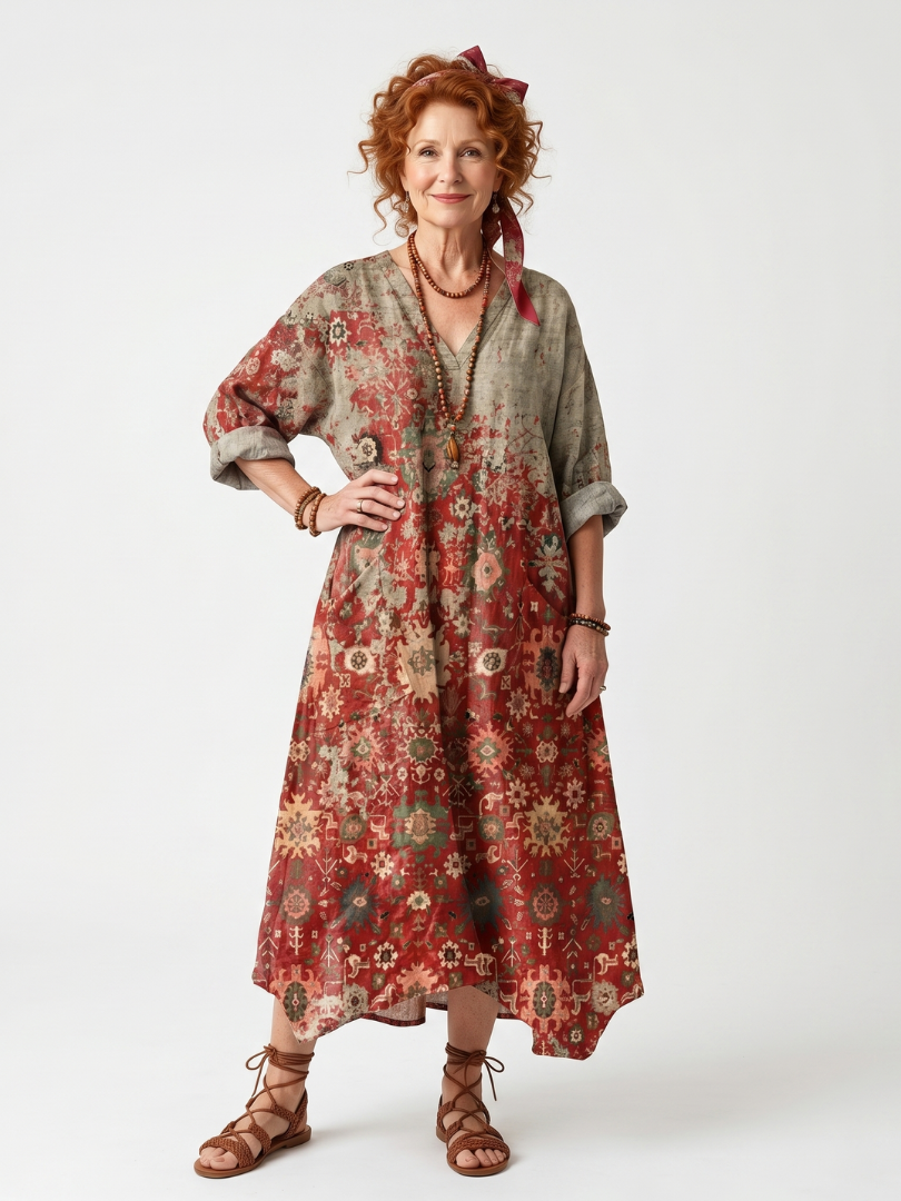 Rosaria | Abito Midi Fantasia Ornamentale