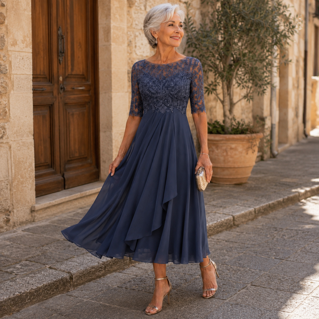 Santina | Abito Elegante in Pizzo e Chiffon