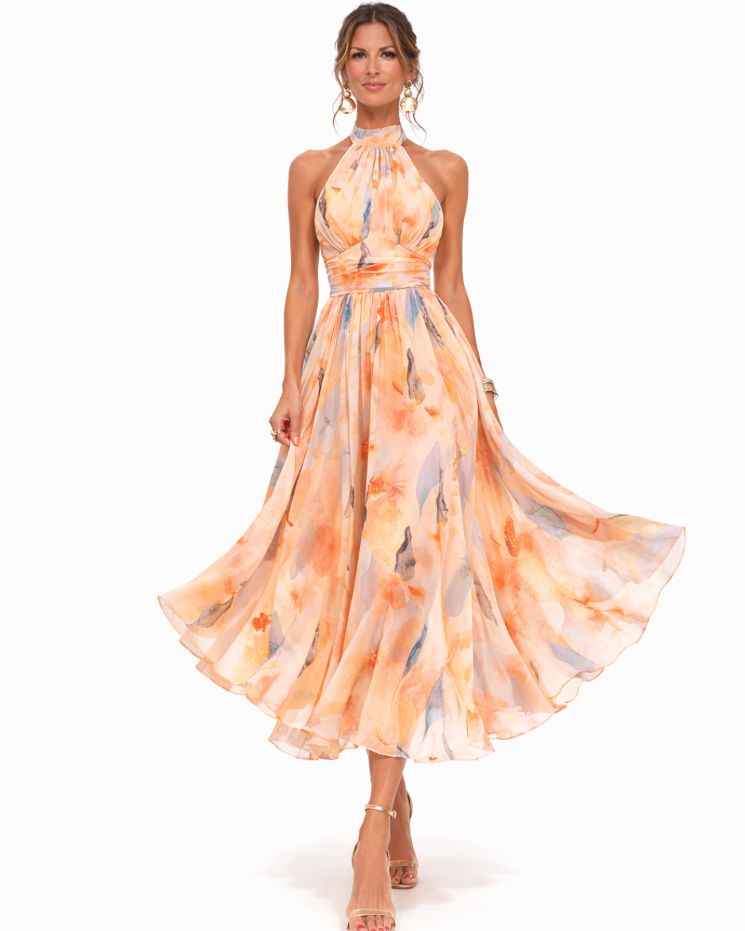 Saverina | Abito Lungo Halter con Stampa Artistica