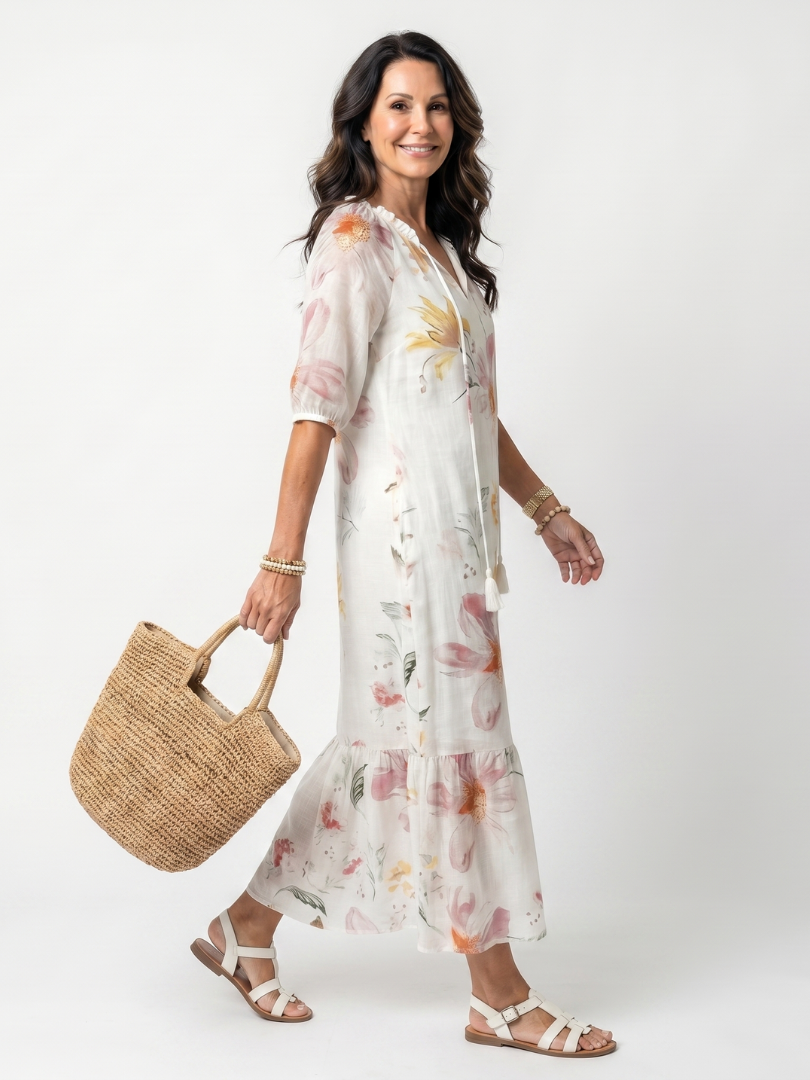Maria | Abito Midi Floreale con Balze
