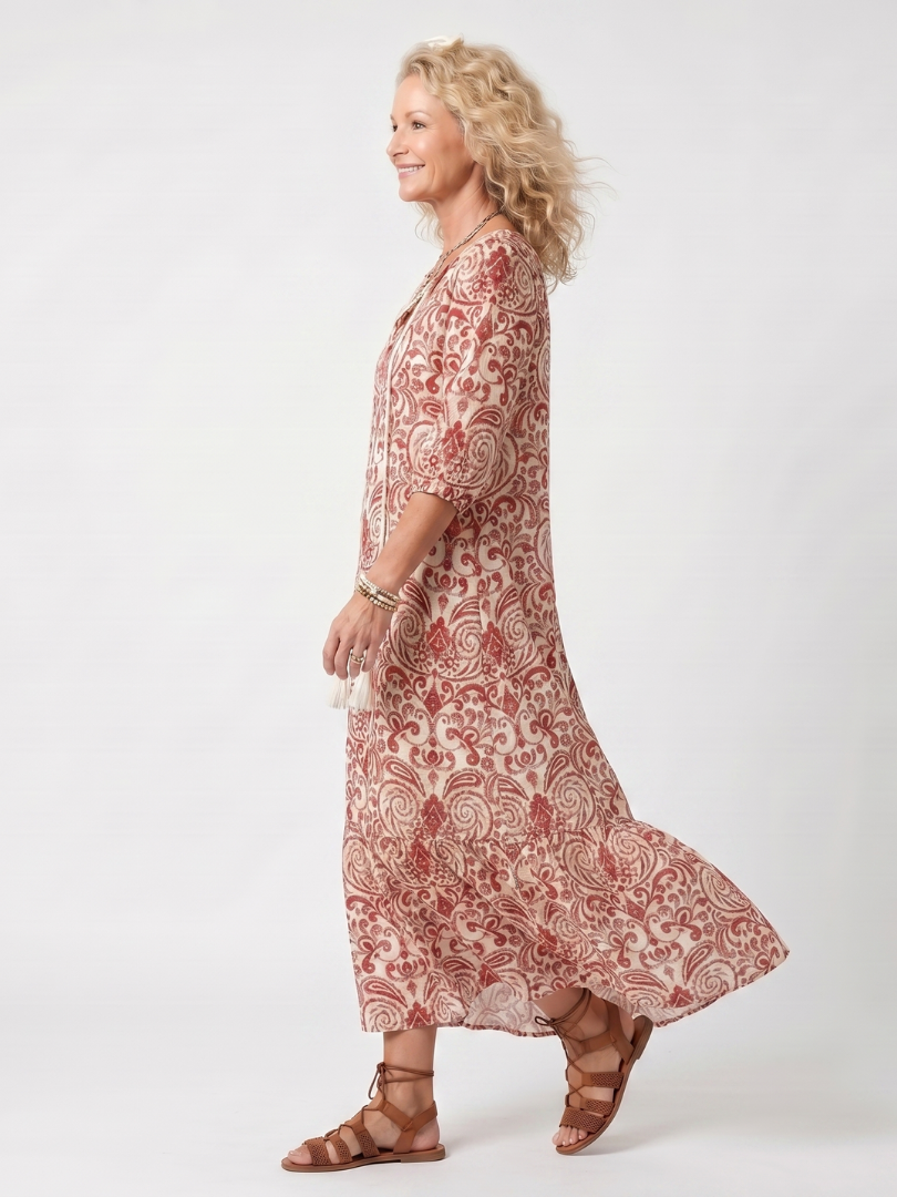 Lorella | Abito Midi Fantasia Ornamentale