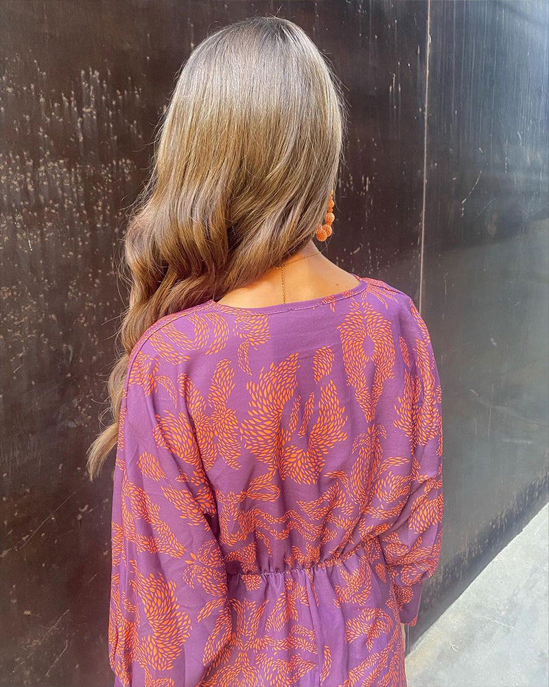Evelisa | Abito Midi con Scollo a V e Stampa Decorativa