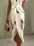 Judy | Abito Midi in Satin a Maniche Corte Bianco
