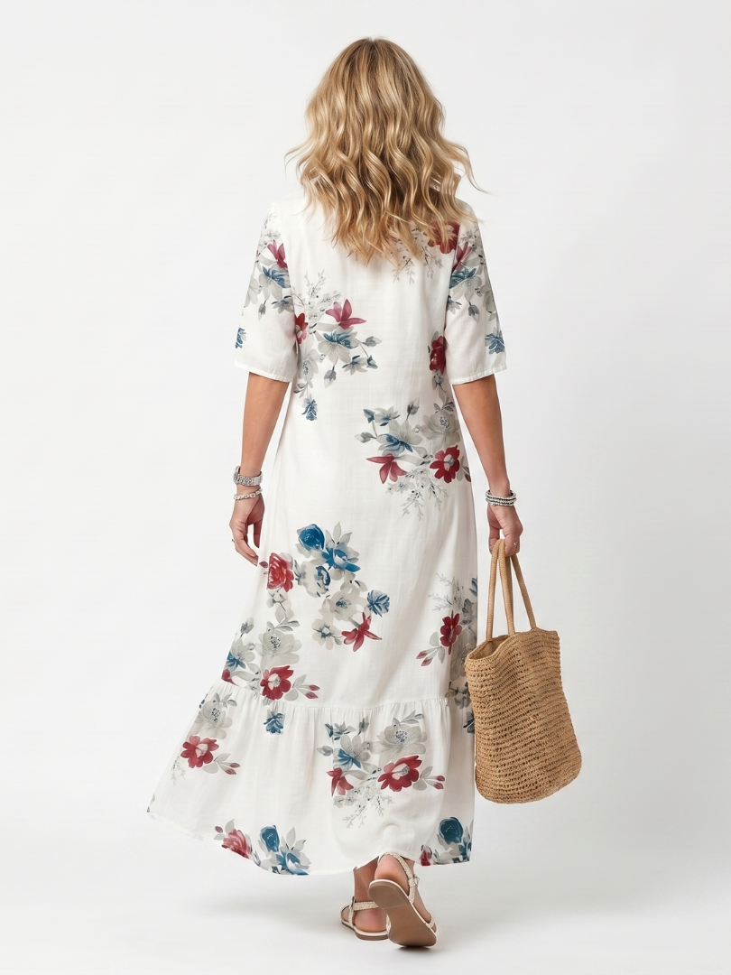 Agata | Abito Midi Floreale con Balza