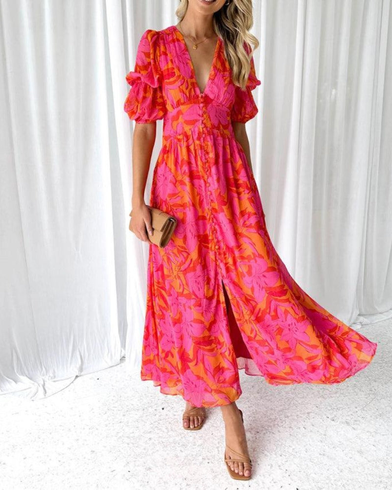 Esterina | Abito Midi Floreale con Scollo a V