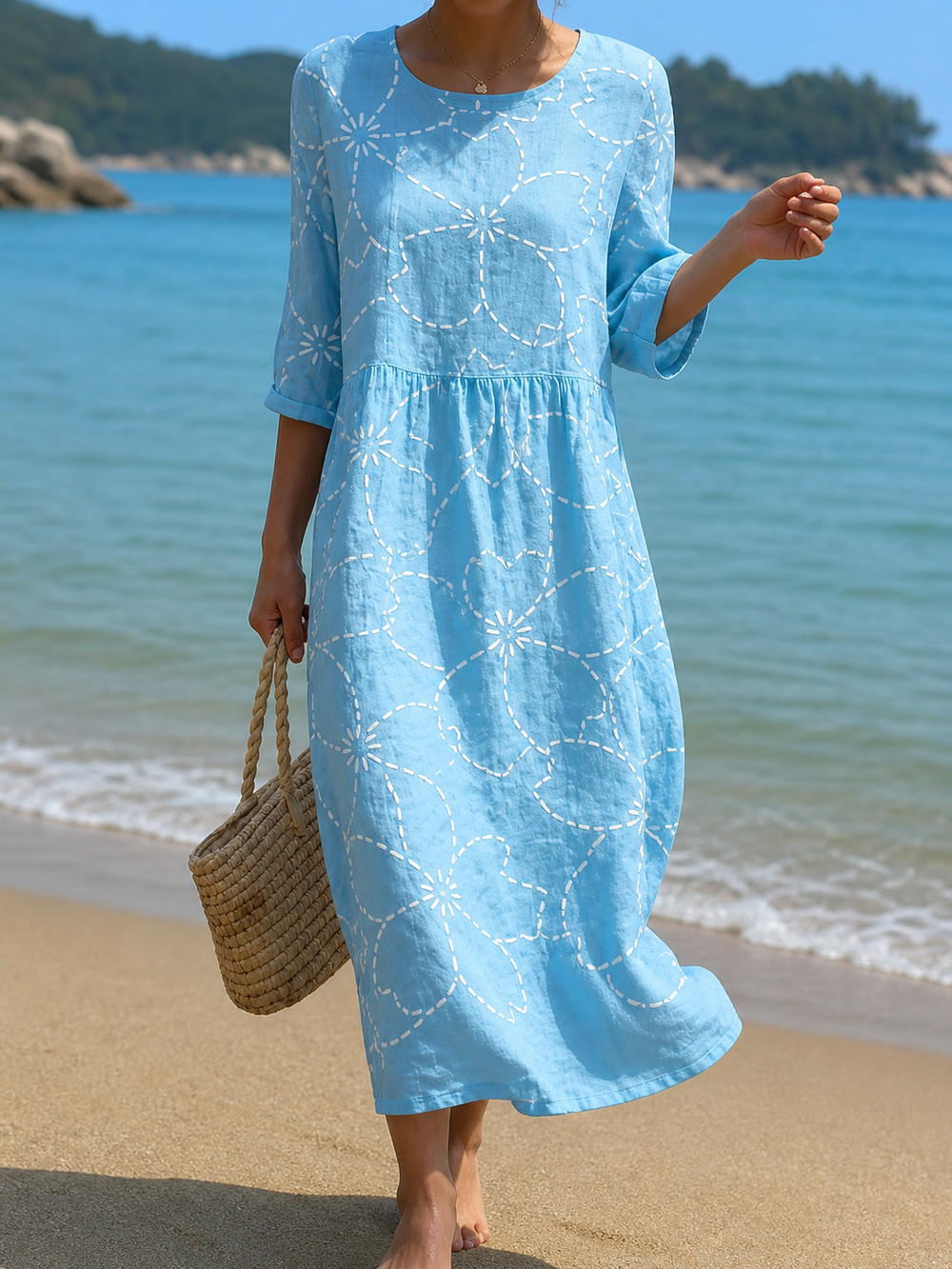 Kath | Abito Lungo da Mare con Motivo Decorativo