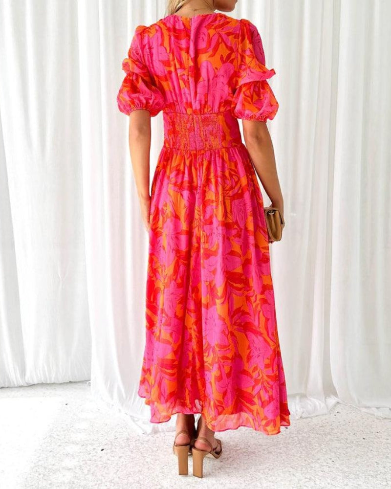 Esterina | Abito Midi Floreale con Scollo a V