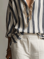 Daniela | Camicia Casual a Righe in Cotone e Lino a Maniche Lunghe