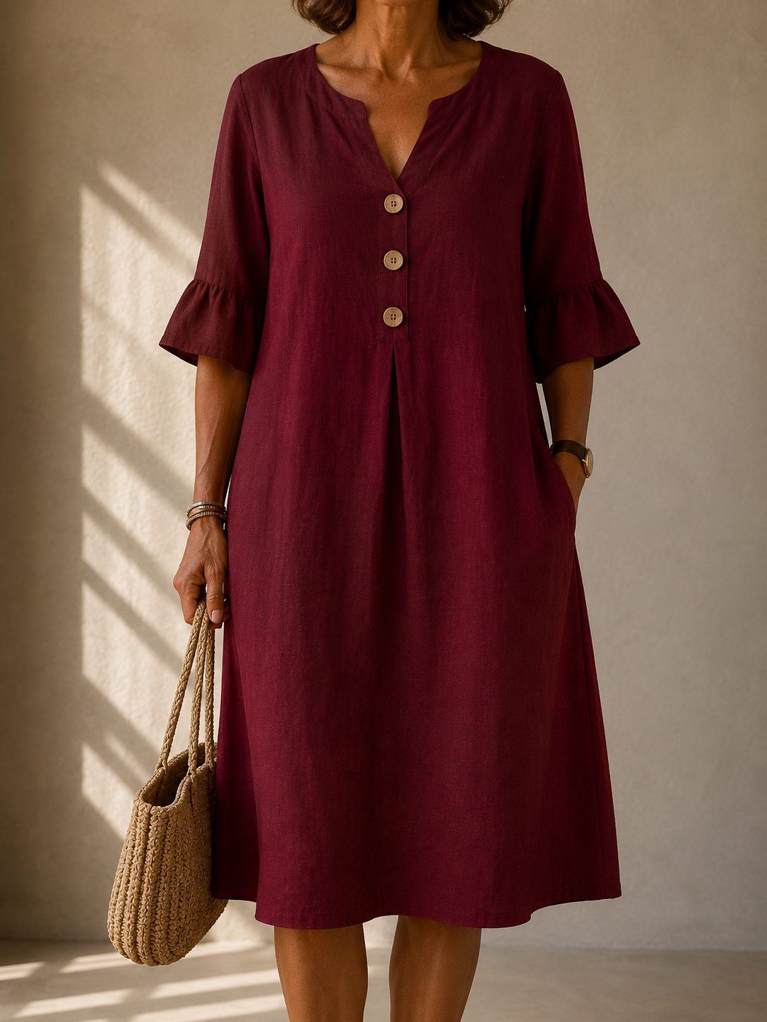 Sonia | Abito Linea Morbida con Bottoni Decorativi