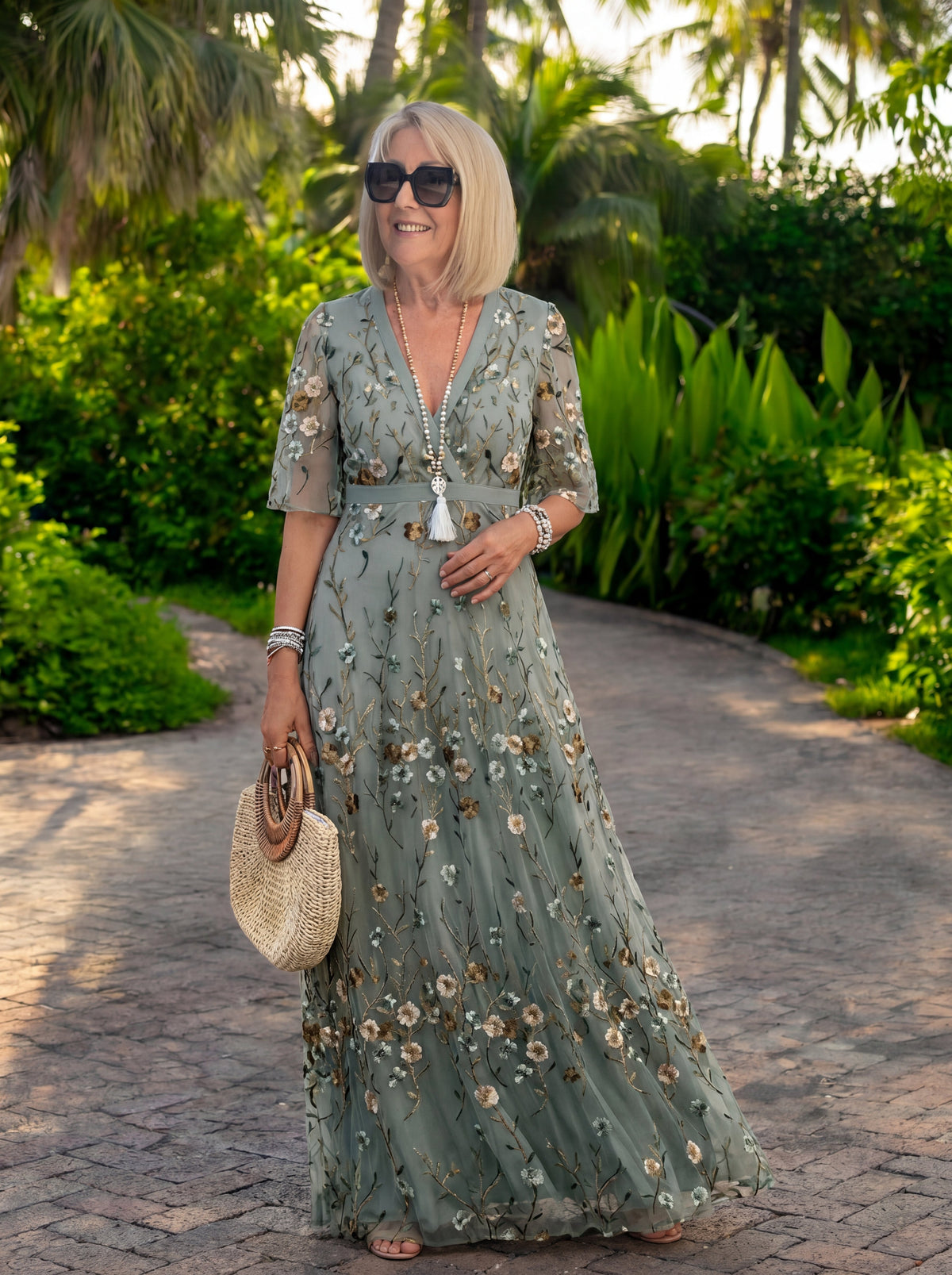 Concetta | Abito Floreale con Scollo a V