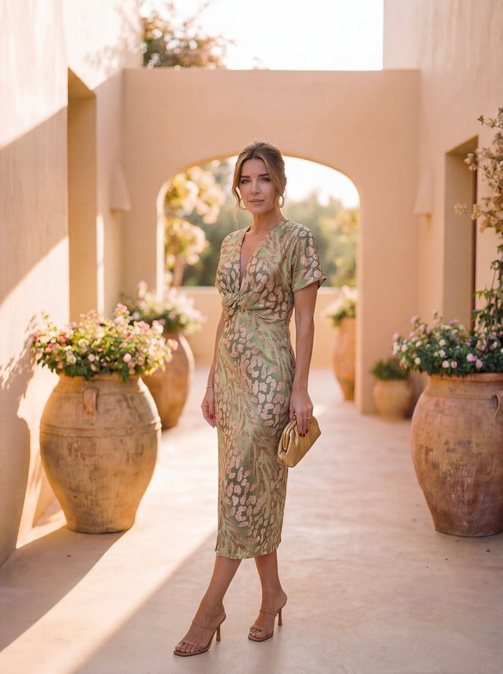 Irma | Abito Midi Drappeggiato con Scollo a V