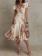 Margaret | Abito Midi Satinato Florale Vintage