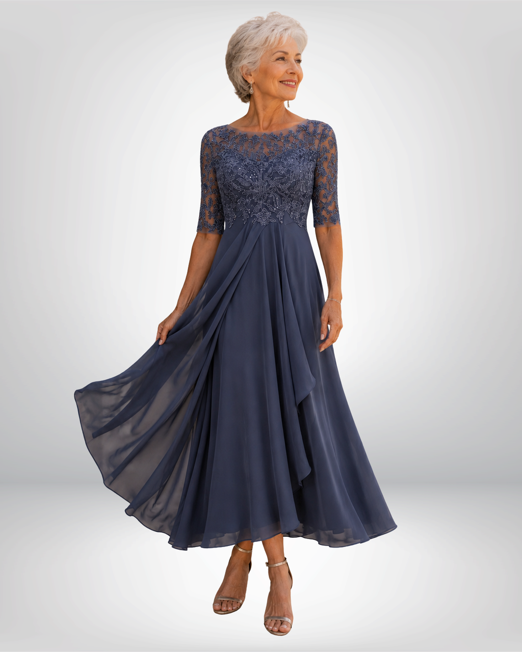 Santina | Abito Elegante in Pizzo e Chiffon