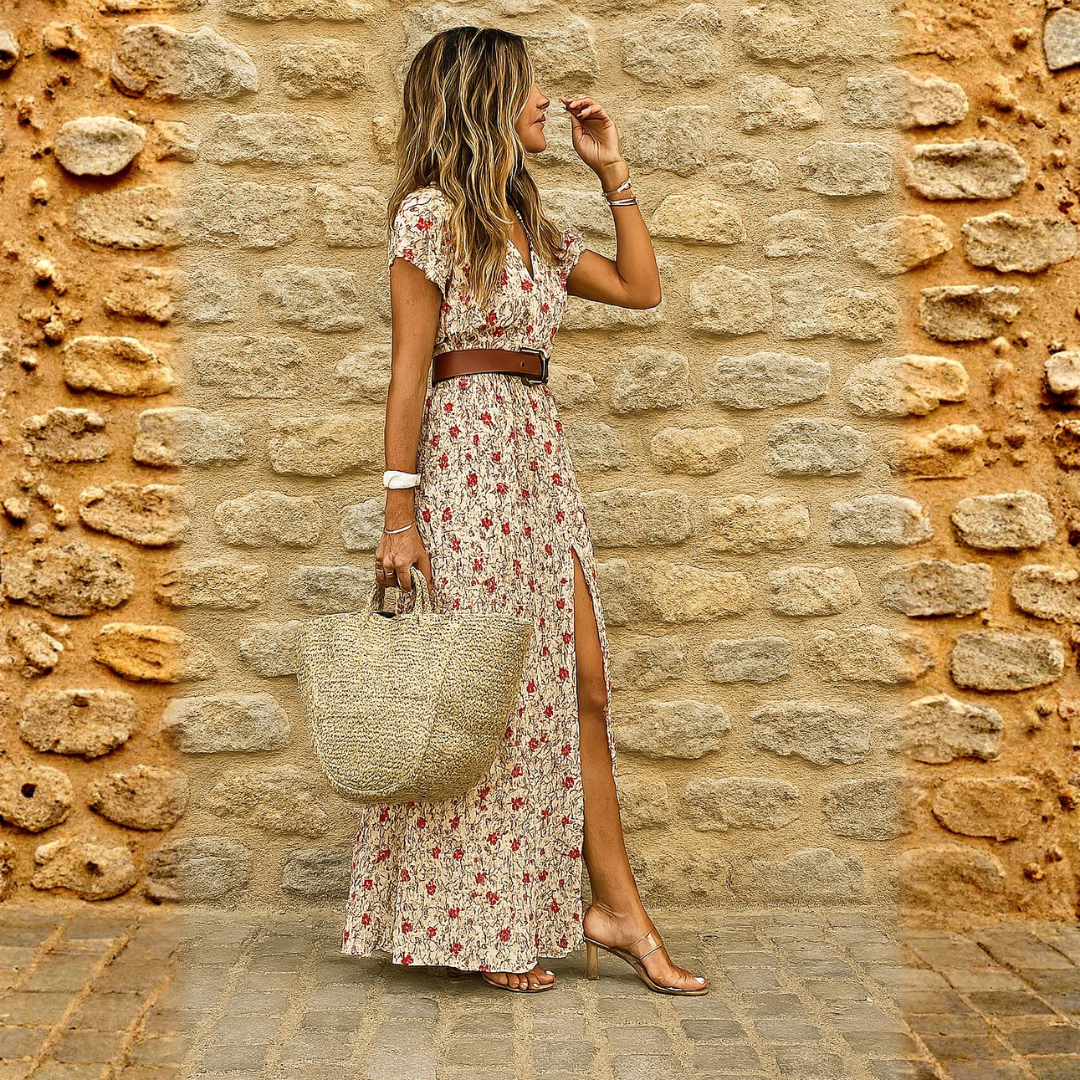 Delfina | Abito Floreale con Cintura