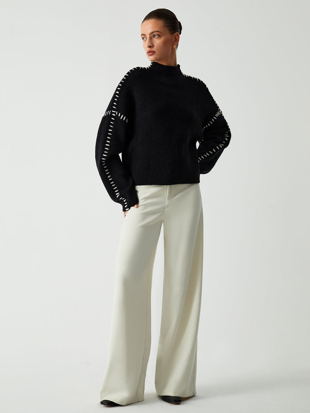 Livia | Maglione in Maglia con Cuciture a Contrasto