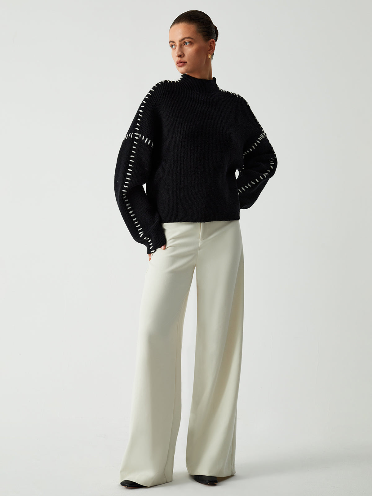 Livia | Maglione in Maglia con Cuciture a Contrasto