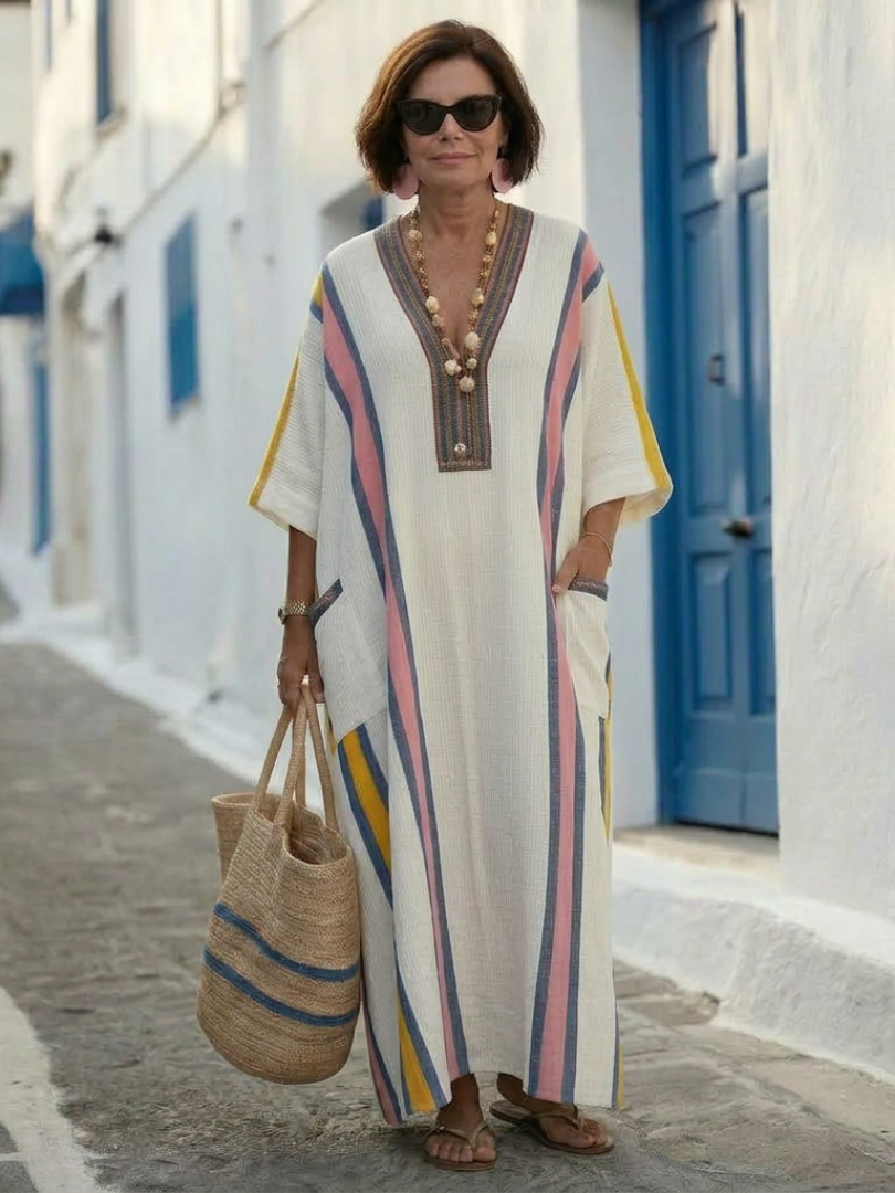 Noemi | Vestito Maxi con Collo a V e Maniche Corte con Tasche
