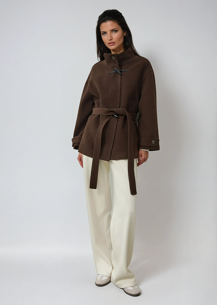 Cappotto Classico in Lana con Alamari e Cintura in Vita