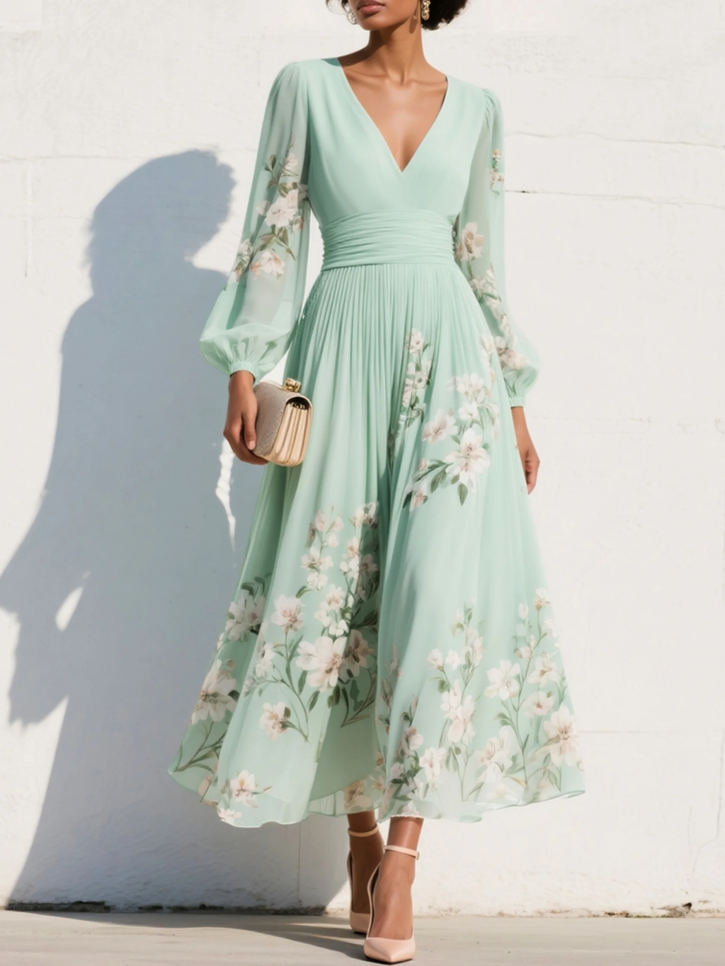 Palmira | Abito Midi Floreale con Scollo a V