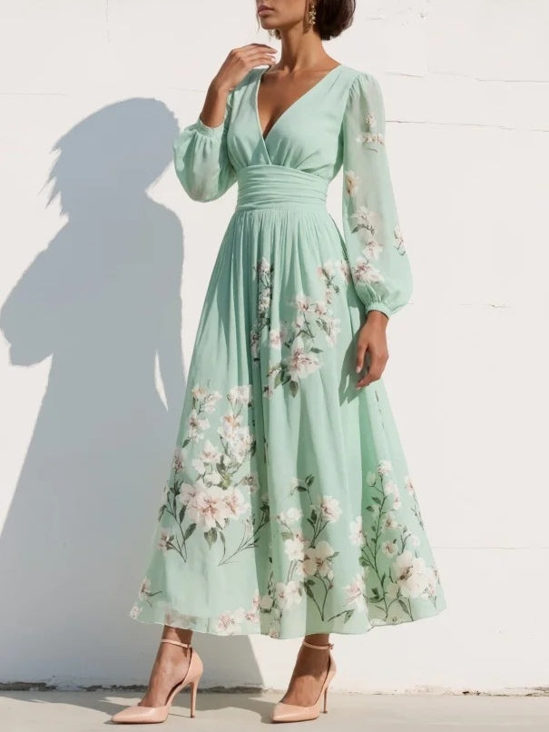 Palmira | Abito Midi Floreale con Scollo a V