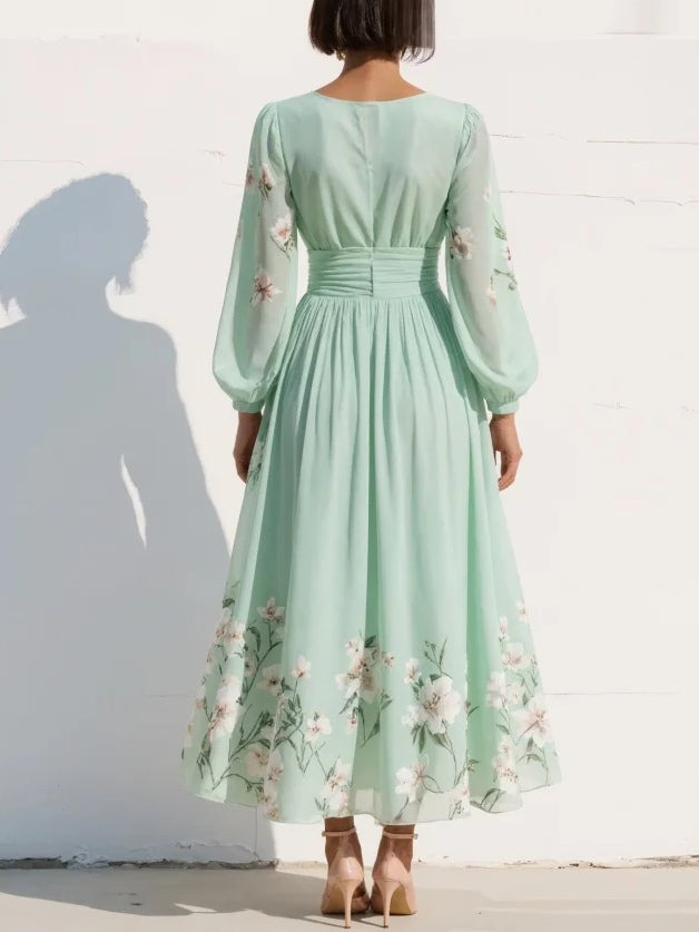 Palmira | Abito Midi Floreale con Scollo a V