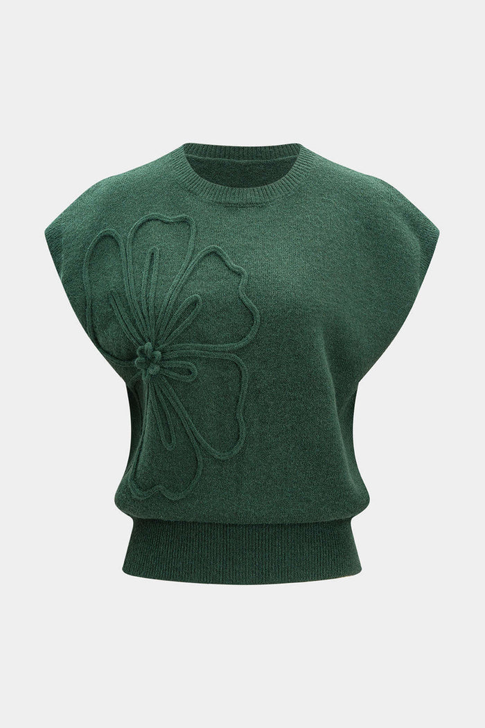 Top in Maglia con Ricamo Floreale 3D