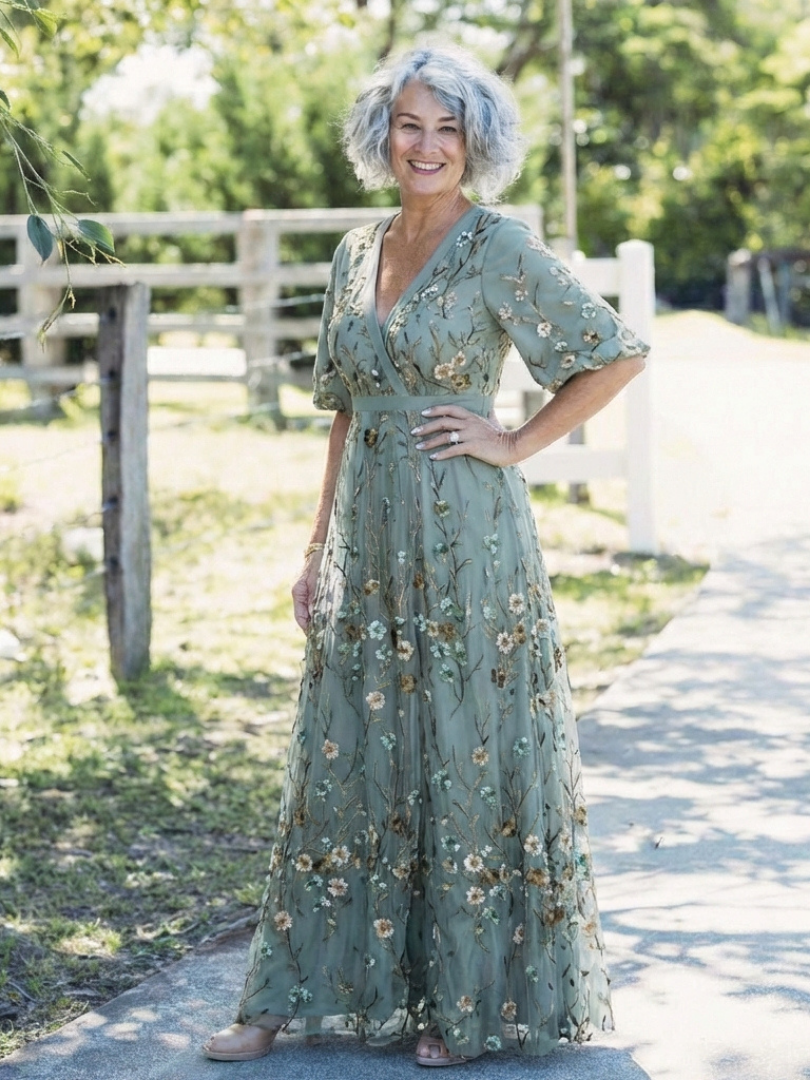 Concetta | Abito Floreale con Scollo a V