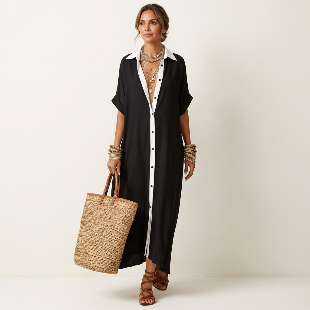 Andreia | Abito Camicia Maxi con Collo a Contrasto