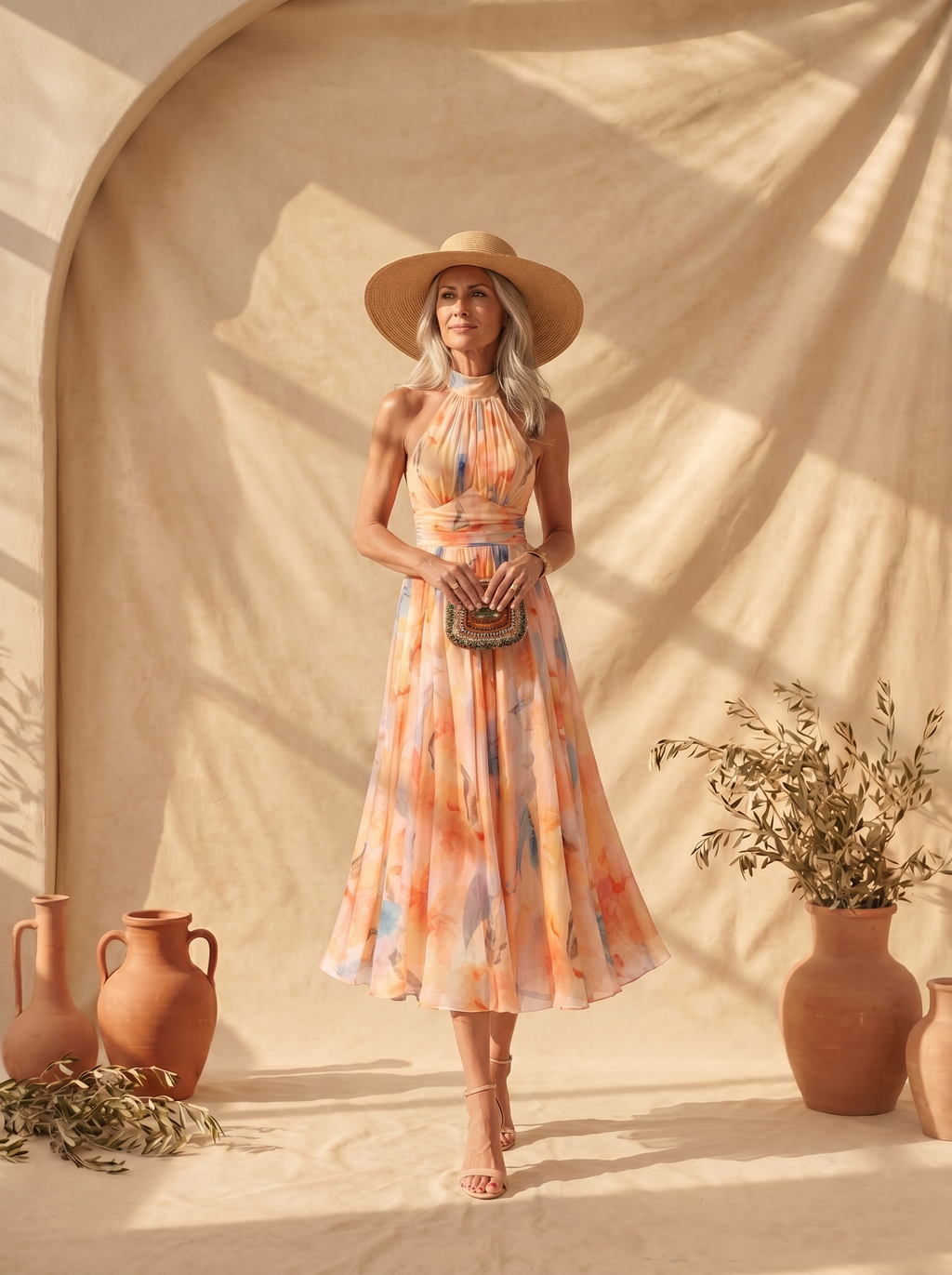 Saverina | Abito Lungo Halter con Stampa Artistica