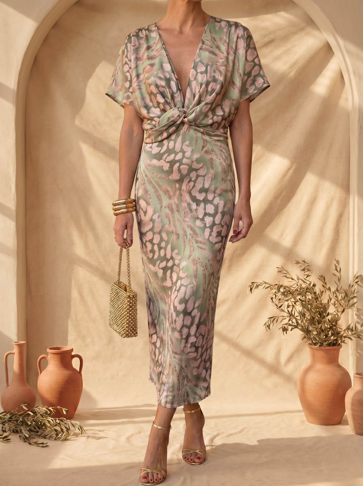 Irma | Abito Midi Drappeggiato con Scollo a V