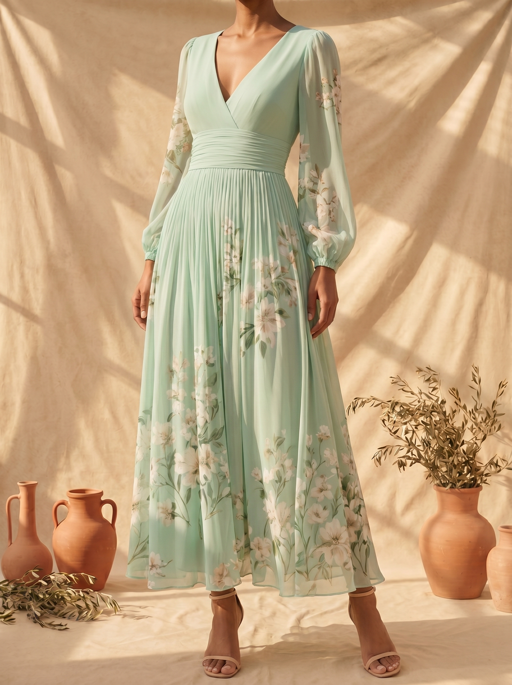 Palmira | Abito Midi Floreale con Scollo a V