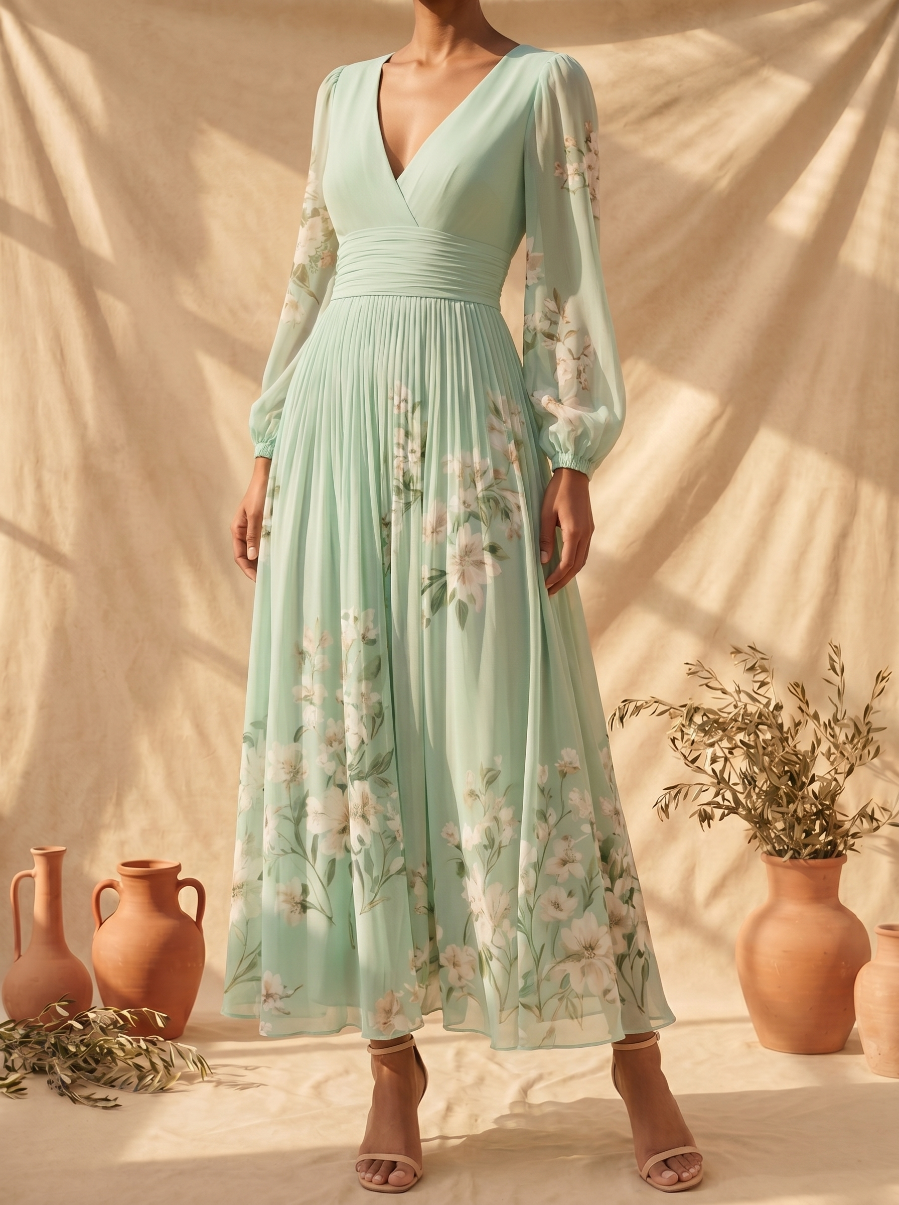 Palmira | Abito Midi Floreale con Scollo a V
