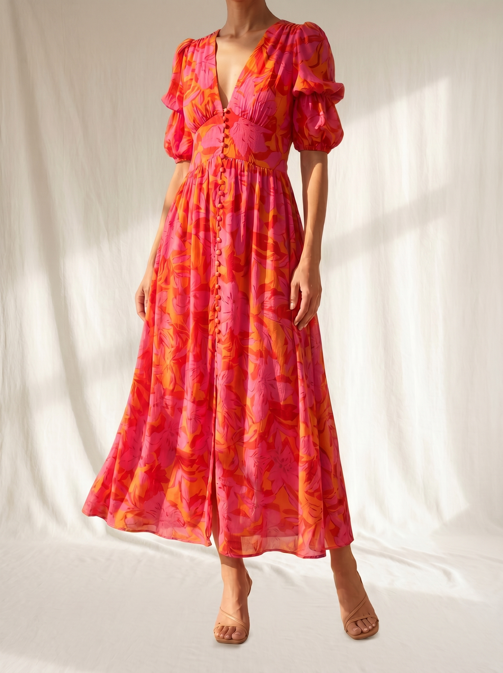 Esterina | Abito Midi Floreale con Scollo a V