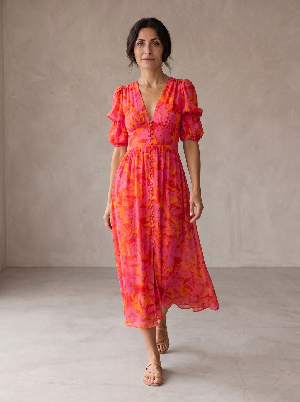 Esterina | Abito Midi Floreale con Scollo a V